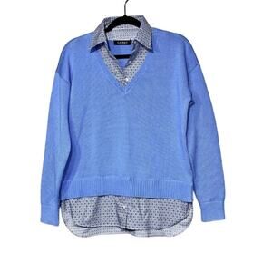 Y2K Lauren Ralph Lauren Blue Layered Look Sweater Shirt Illusion
